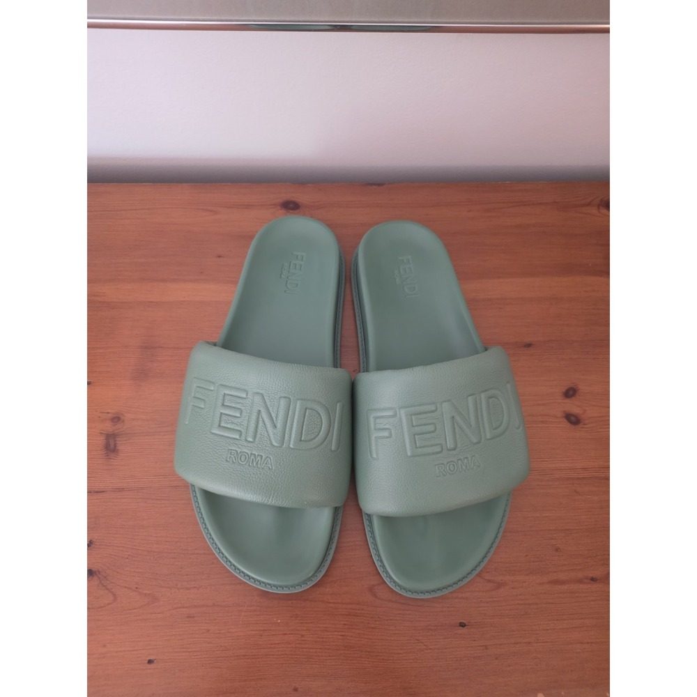 Authentic Fendi Roma Calf Leather Slides, Men's Sz 12